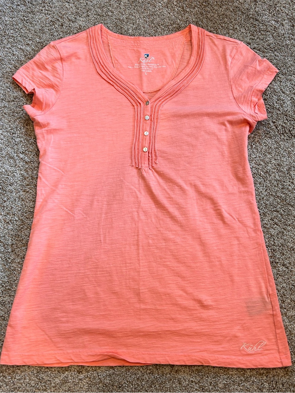 NWOT Kuhl Vega V Neck Henley Short Sleeve. Organic cotton blend. Gorpcore. Slub.